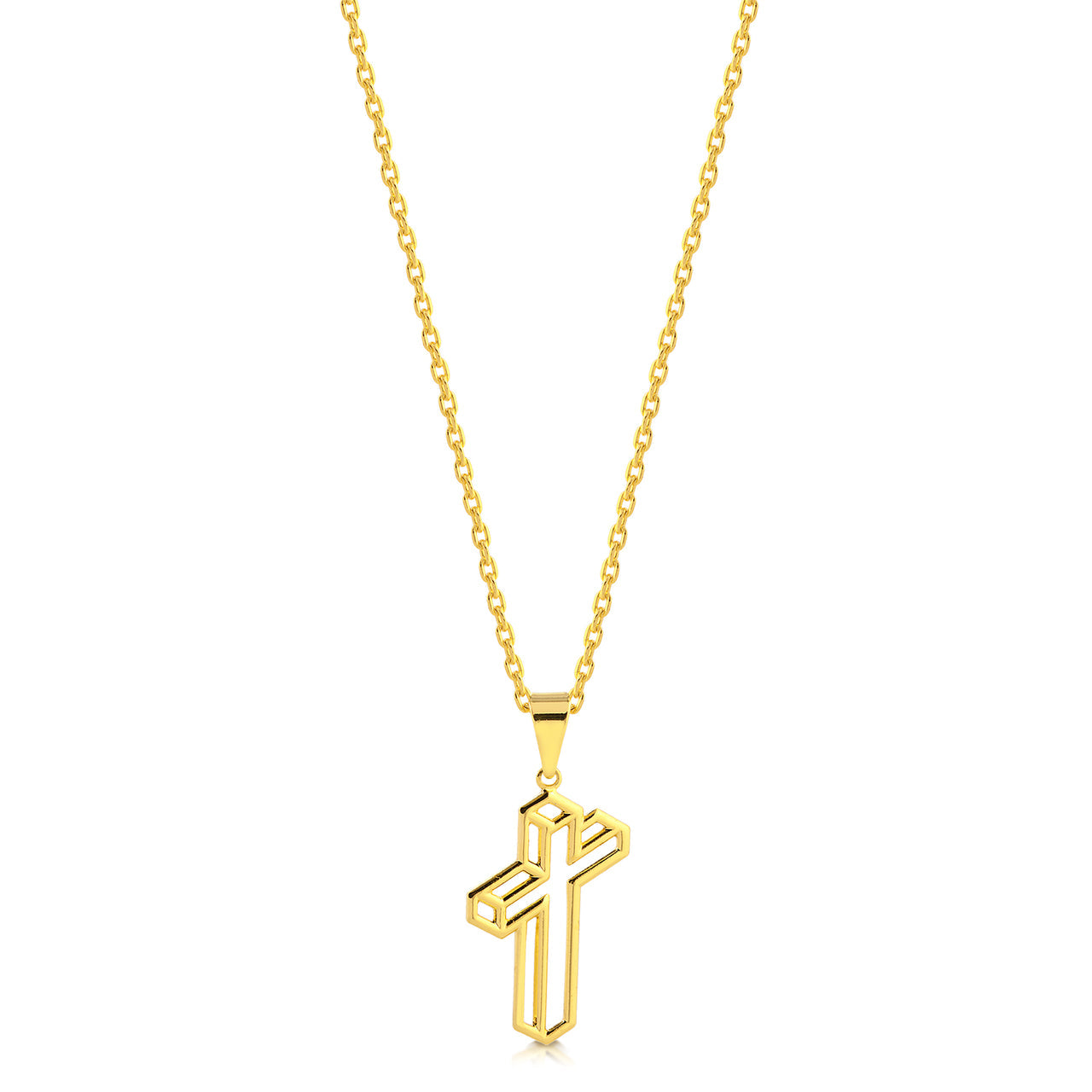 Colar Crucifixo 3D - Corrente Cadeado Banhado A Ouro 18