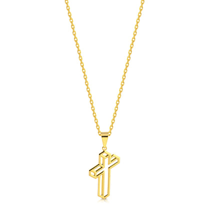 Colar Crucifixo 3D - Corrente Cadeado Banhado A Ouro 18