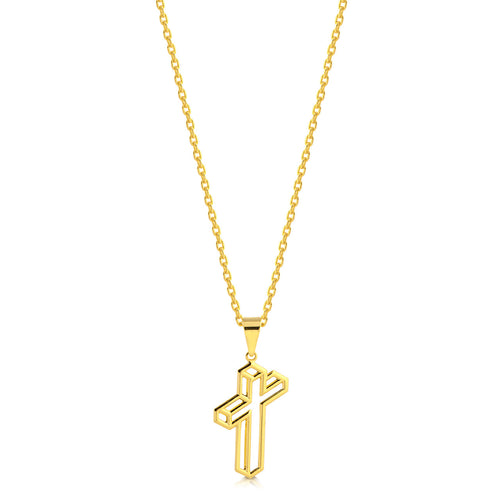 Colar Crucifixo 3D - Corrente Cadeado Banhado A Ouro 18
