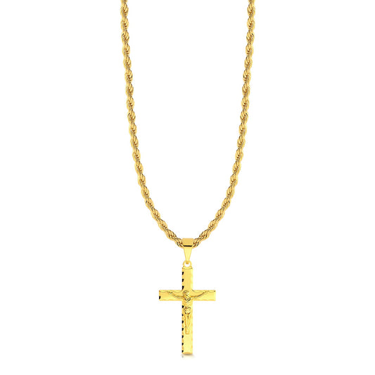 Colar Crucifixo Jesus Na Cruz 3D - Corrente Baiana Banhado A Ouro 18k