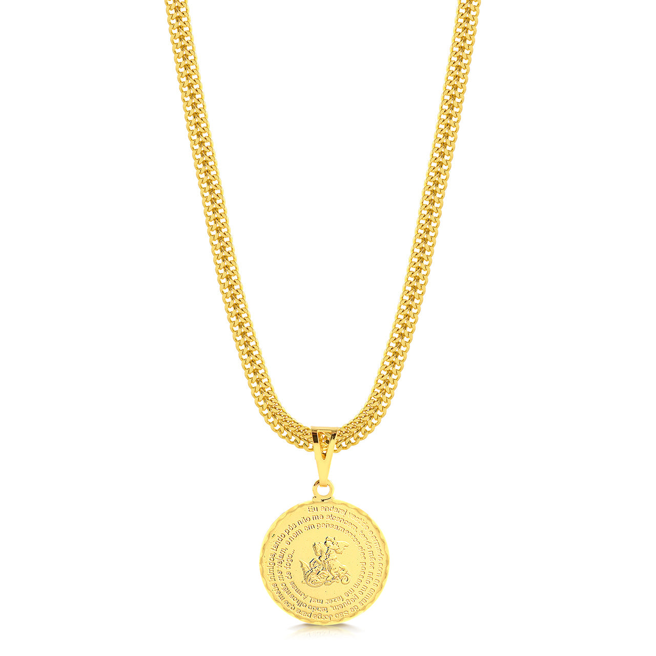 Colar Medalha São Jorge Oração - Corrente Grumet Dupla Banhado A Ouro 18k