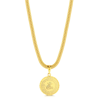 Colar Medalha São Jorge Oração - Corrente Grumet Dupla Banhado A Ouro 18k