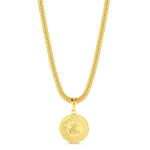 Colar Medalha São Jorge Oração - Corrente Grumet Dupla Banhado A Ouro 18k