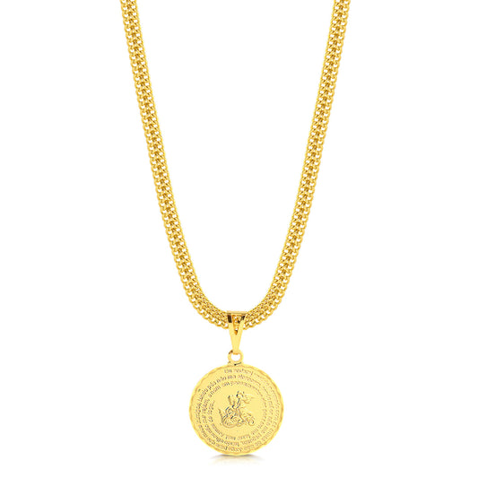 Colar Medalha São Jorge Oração - Corrente Grumet Dupla Banhado A Ouro 18k