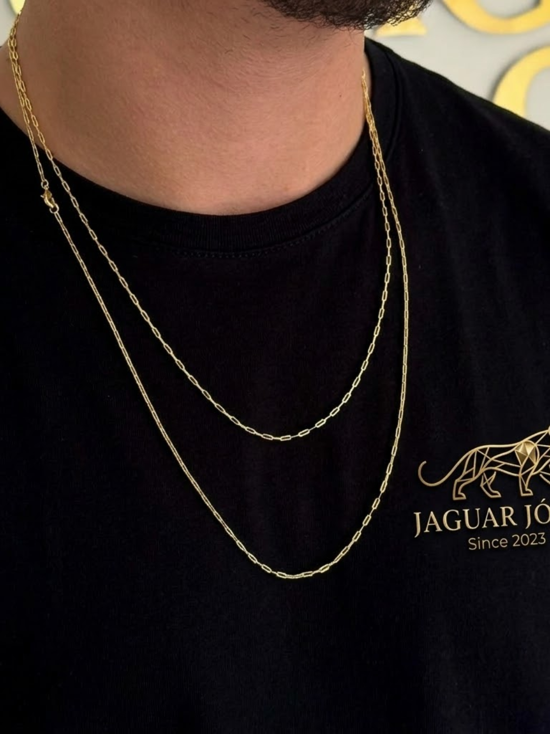 Corrente Cadeado Alongado 1,5mm 3gr Fecho Lagosta Banhado A Ouro 18k