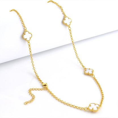 Corrente Elo Português 2mm Trevo Safira Banhado A Ouro 18k