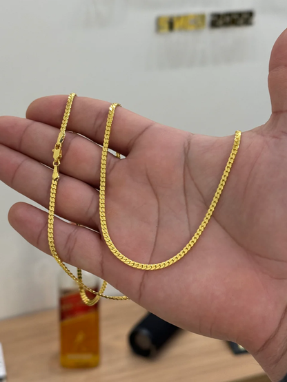 Corrente Grumet Flat 3mm 14gr Fecho Lagosta Banhado A Ouro 18k