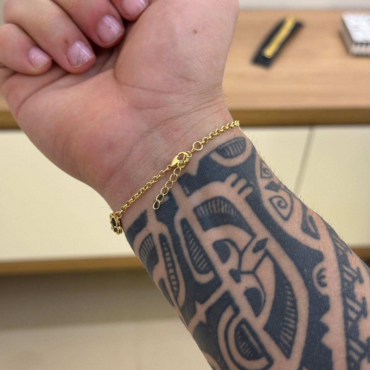 Pulseira Elo Português 2mm Trevo Esmeralda Banhado A Ouro 18k