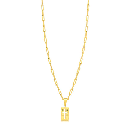 Colar Plaquinha Crucifixo Vazado - Corrente Cadeado Alongado Banhado A Ouro 18k