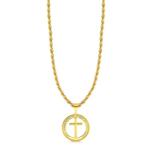 Colar Medalha Com Crucifixo - Corrente Baiana Banhado A Ouro 18k
