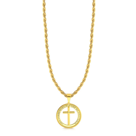 Colar Medalha Com Crucifixo - Corrente Baiana Banhado A Ouro 18k