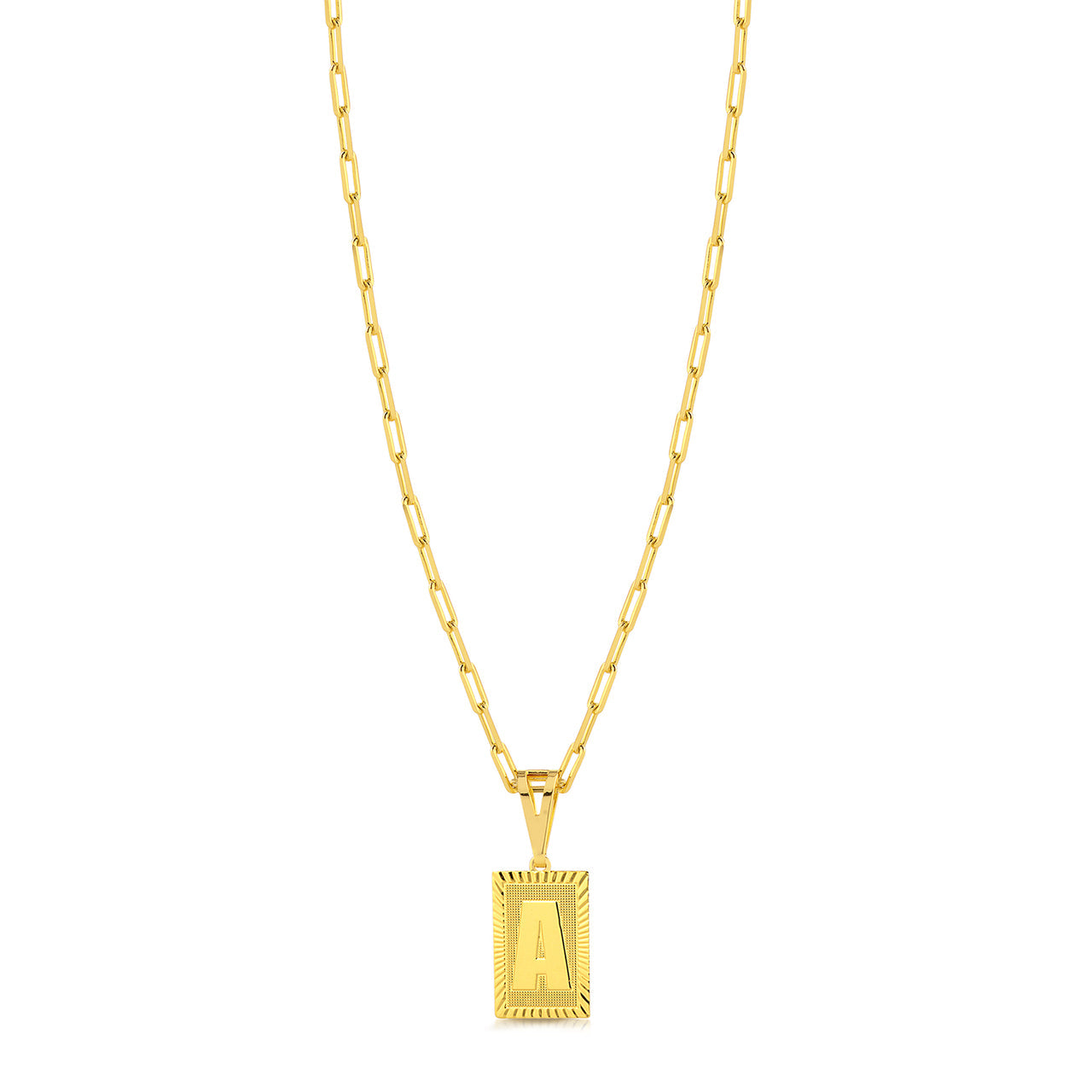 Colar Plaquinha De Letra - Corrente Cadeado Alongado Banhado A Ouro 18k