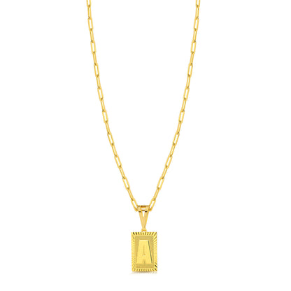 Colar Plaquinha De Letra - Corrente Cadeado Alongado Banhado A Ouro 18k