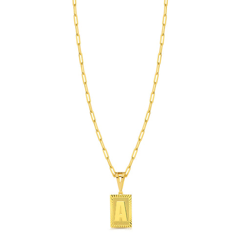 Colar Plaquinha De Letra - Corrente Cadeado Alongado Banhado A Ouro 18k