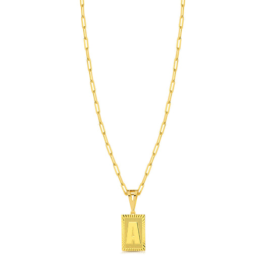 Colar Plaquinha De Letra - Corrente Cadeado Alongado Banhado A Ouro 18k