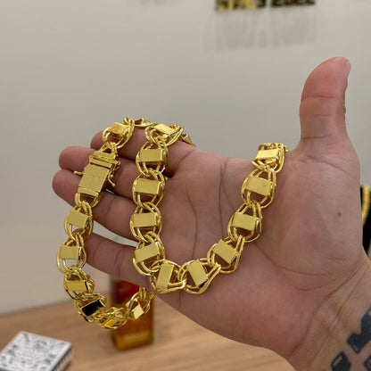 Corrente Dubai 16mm 154gr Fecho Duplo Banhado A Ouro 18k
