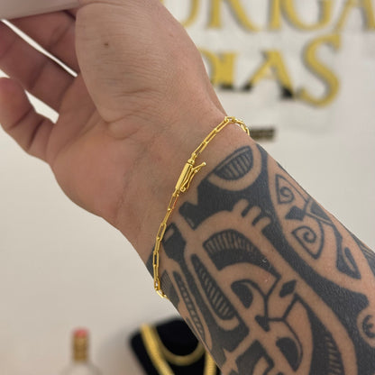 Pulseira Cadeado Alongado 2mm 3gr Fecho Bomba Banhado A Ouro 18k