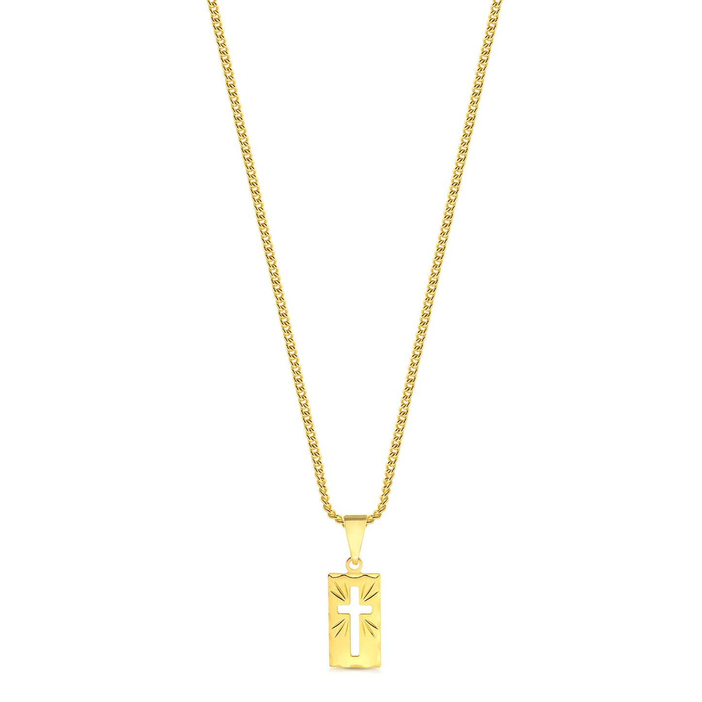 Colar Plaquinha Crucifixo Vazado - Corrente Grumet Banhado A Ouro 18k