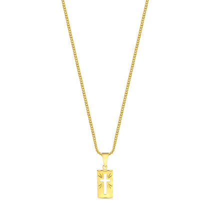 Colar Plaquinha Crucifixo Vazado - Corrente Grumet Banhado A Ouro 18k
