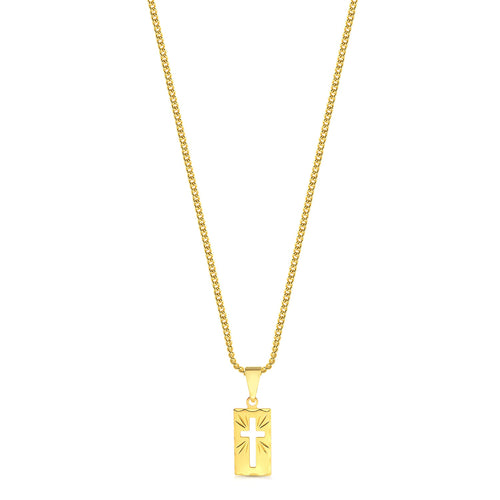 Colar Plaquinha Crucifixo Vazado - Corrente Grumet Banhado A Ouro 18k