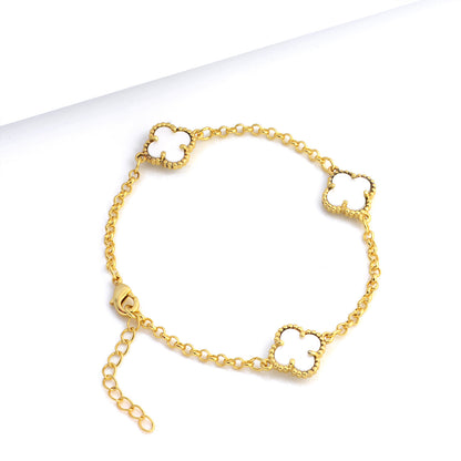 Pulseira Elo Português 2mm Trevo Safira Banhado A Ouro 18k