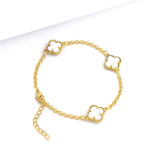 Pulseira Elo Português 2mm Trevo Safira Banhado A Ouro 18k