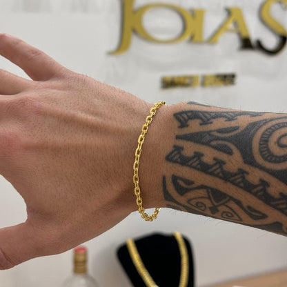 Pulseira Cadeado 3,5mm 7gr Fecho Duplo Banhado A Ouro 18k