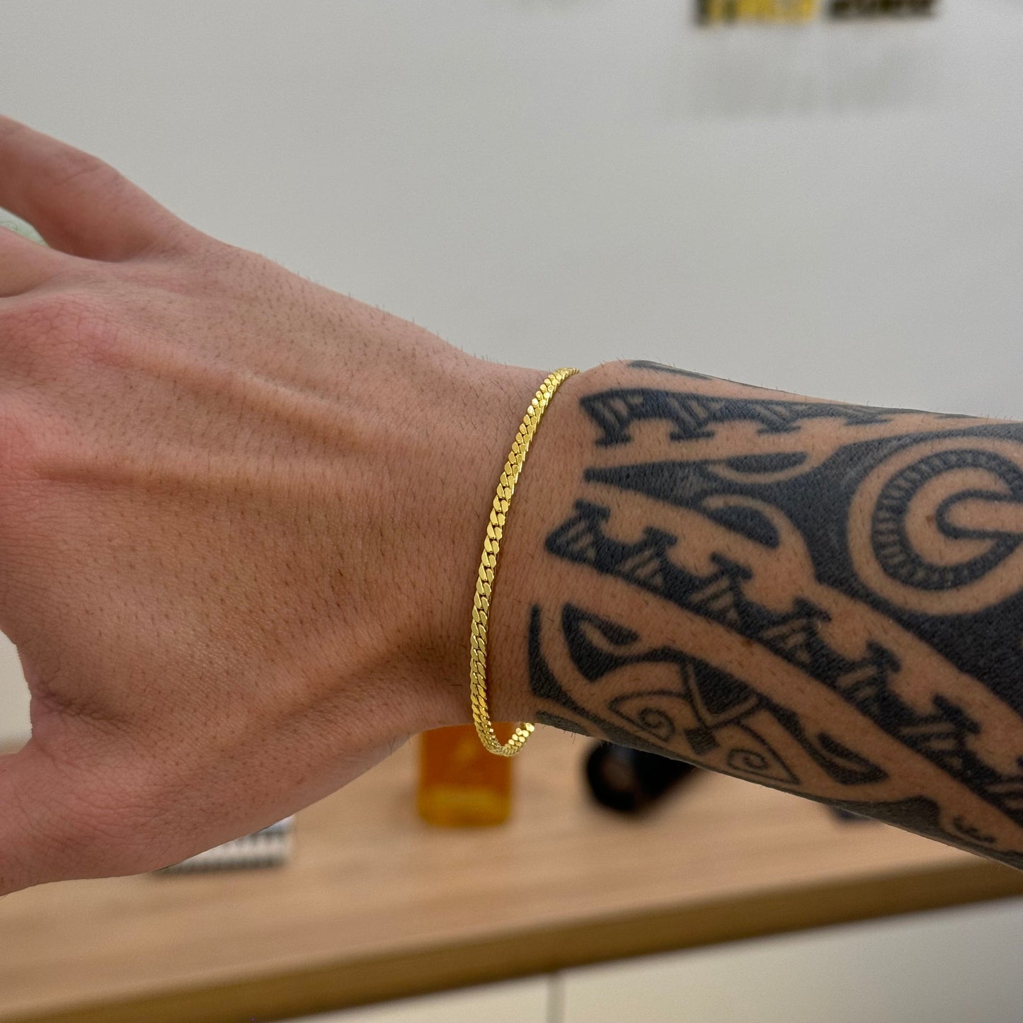 Pulseira Grumet Flat 4mm 5gr Fecho Duplo Banhado A Ouro 18k