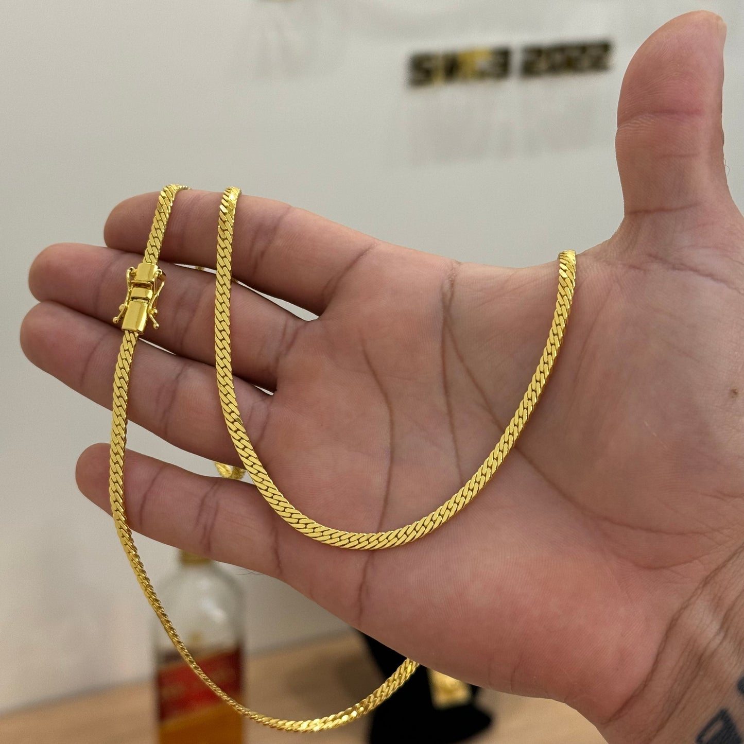 Corrente Grumet Flat 4mm 19gr Fecho Duplo Banhado A Ouro 18k