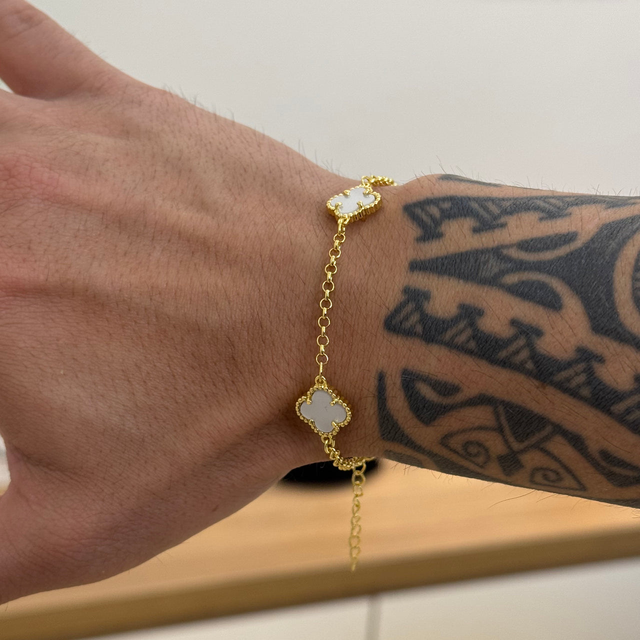 Pulseira Elo Português 2mm Trevo Safira Banhado A Ouro 18k