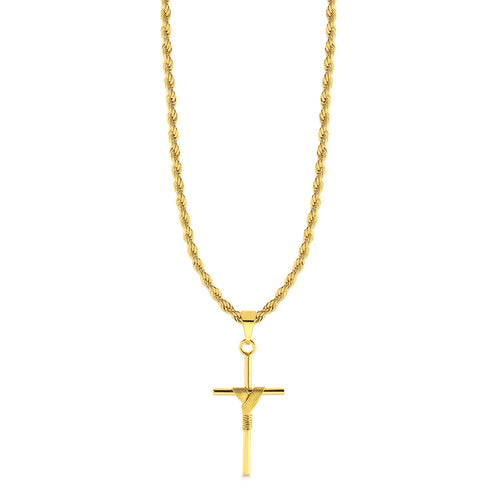 Colar Crucifixo Palito M - Corrente Baiana Banhado A Ouro 18k