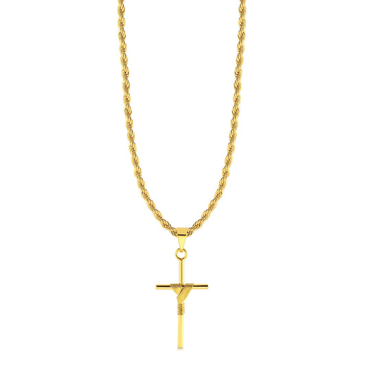 Colar Crucifixo Palito M - Corrente Baiana Banhado A Ouro 18k