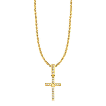 Colar Crucifixo Amarrado Cravejado - Corrente Baiana Banhado A Ouro 18k