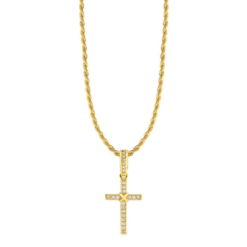 Colar Crucifixo Amarrado Cravejado - Corrente Baiana Banhado A Ouro 18k