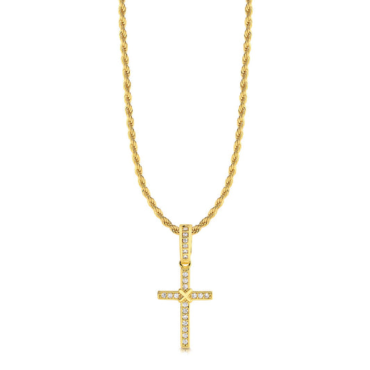 Colar Crucifixo Amarrado Cravejado - Corrente Baiana Banhado A Ouro 18k