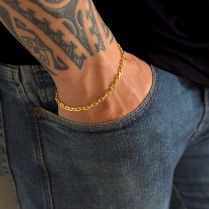 Pulseira Cadeado 3,5mm 7gr Fecho Duplo Banhado A Ouro 18k