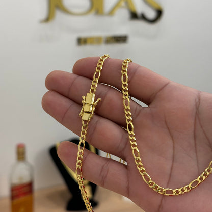 Corrente 3 Por 1 Fígaro 4mm 16gr Fecho Duplo Banhado A Ouro 18k