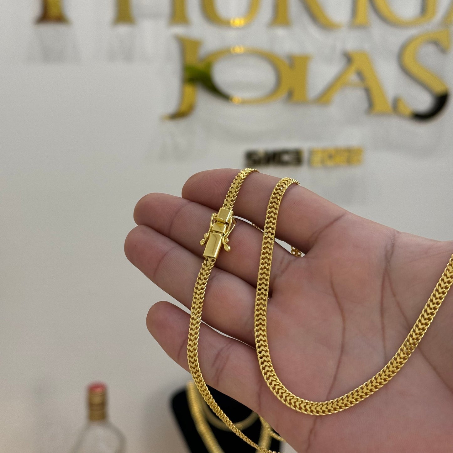 Corrente Grumet Dupla 5mm 15gr Fecho Duplo Banhado A Ouro 18k