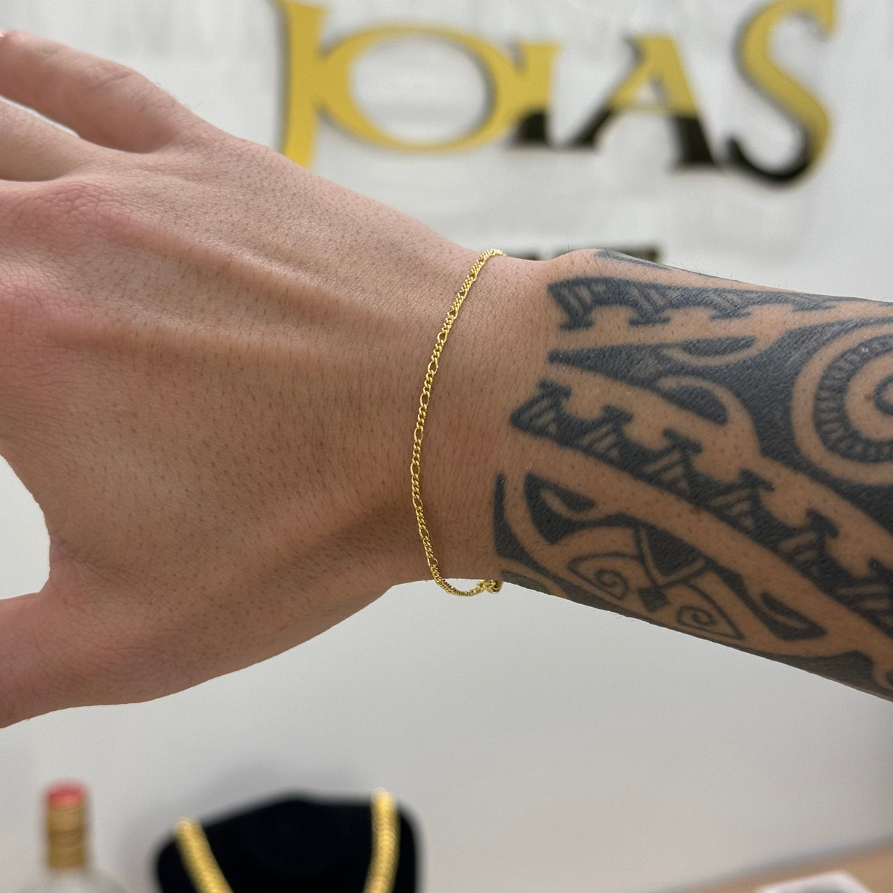 Pulseira 3 por 1 Fígaro 1,5mm 2gr Fecho Lagosta Banhado A Ouro 18k