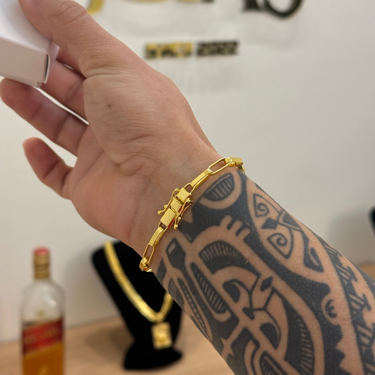 Pulseira Elo Alongado 5mm 4gr Fecho Duplo Banhado A Ouro 18k