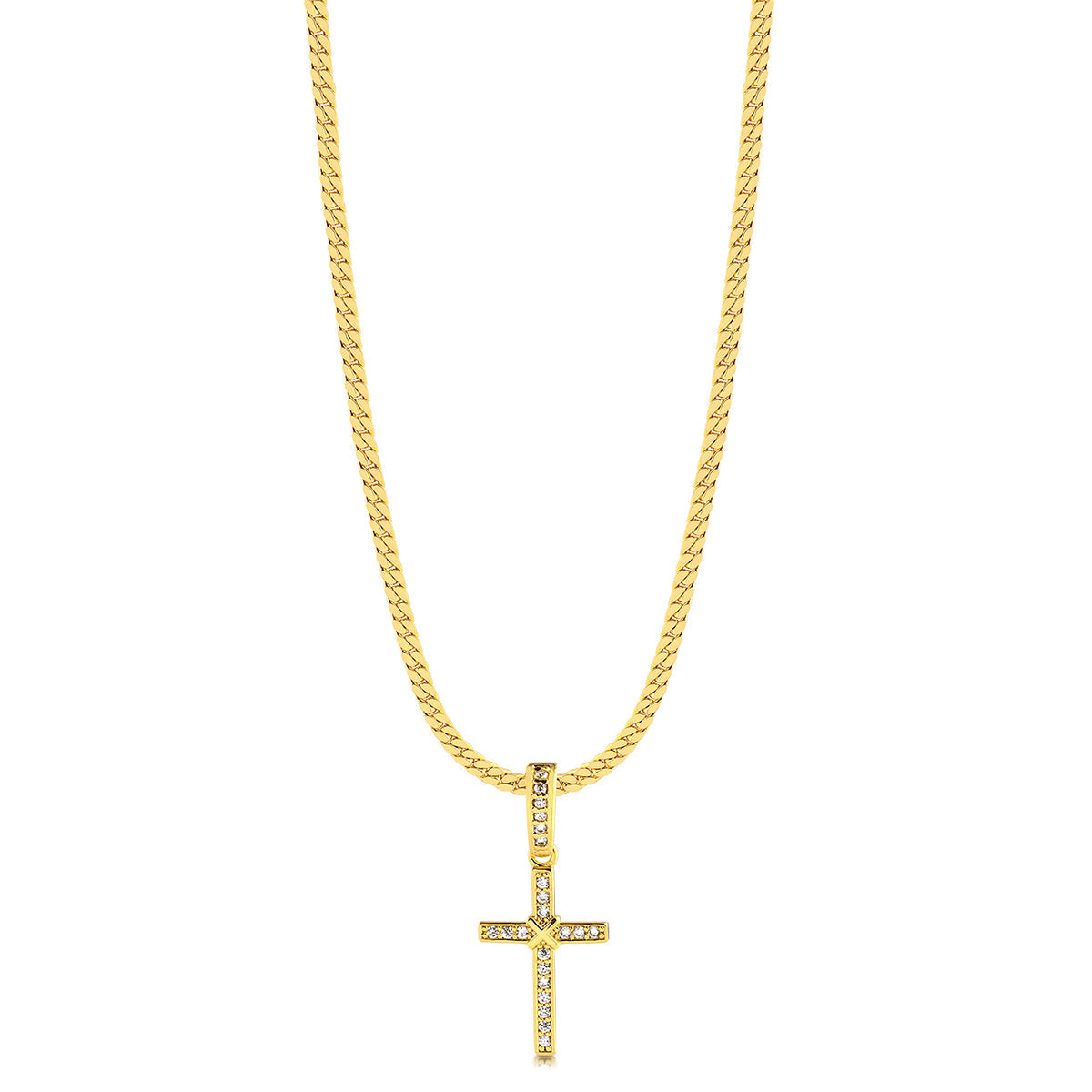 Colar Crucifixo Amarrado - Corrente Grumet Flat Banhado A Ouro 18k