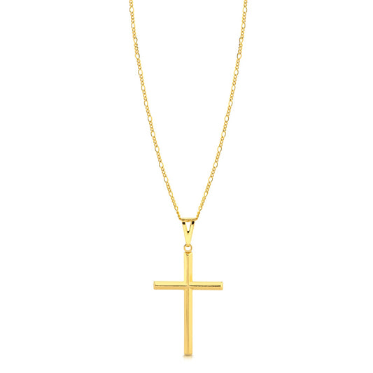 Colar Crucifixo Liso - Corrente 3 Por 1 Fígaro Banhado A Ouro 18k
