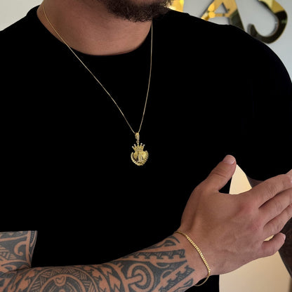 Colar Coração N. Sra. Aparecida Cravejado P - Corrente Baiana Banhado A Ouro 18k
