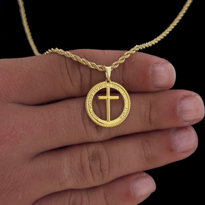 Colar Medalha Com Crucifixo - Corrente Baiana Banhado A Ouro 18k