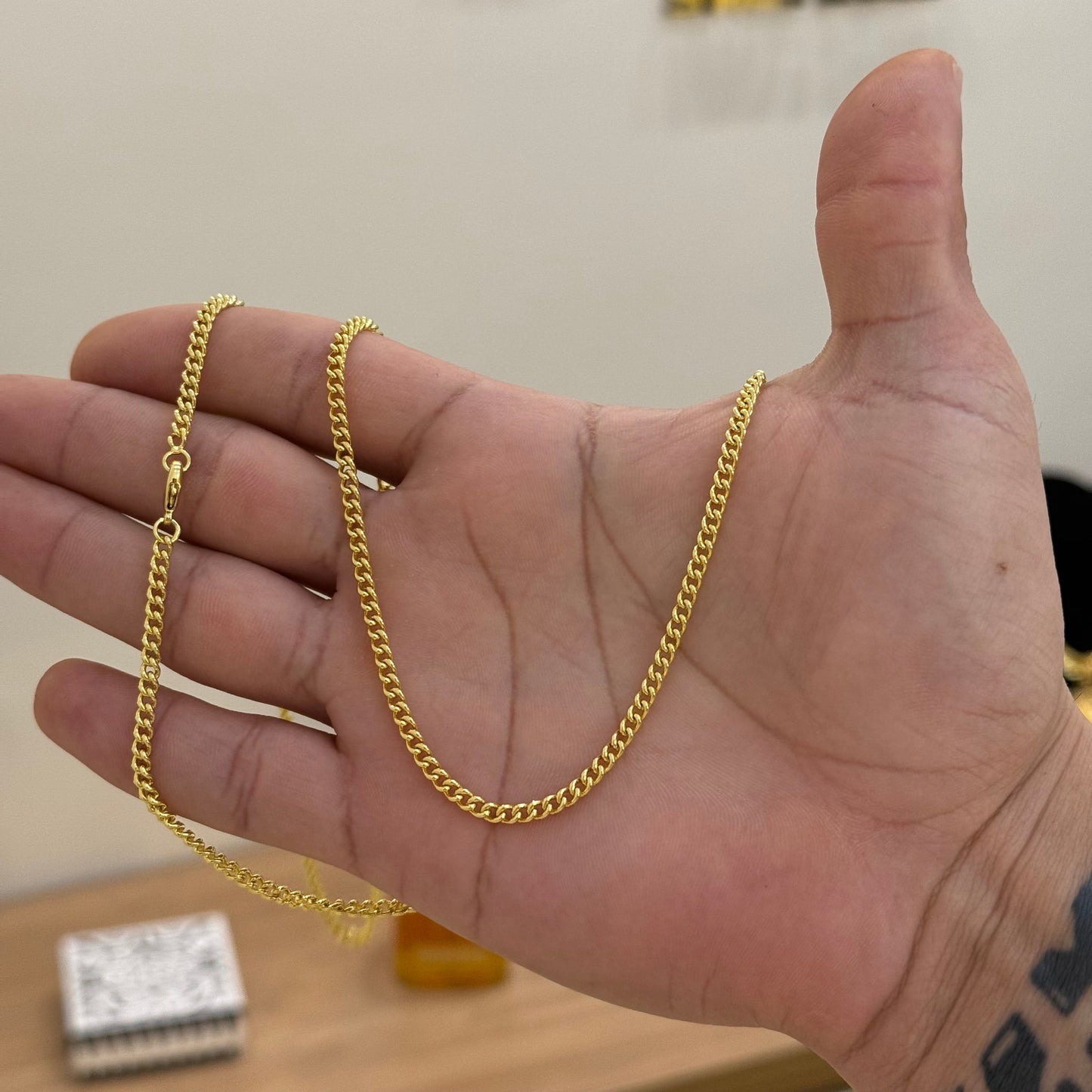 Corrente Grumet Cuban 3mm 15gr Fecho Lagosta Banhado A Ouro 18k
