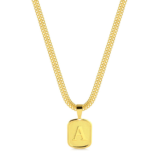 Colar Plaquinha De Letra - Corrente Grumet Dupla Banhado A Ouro 18k