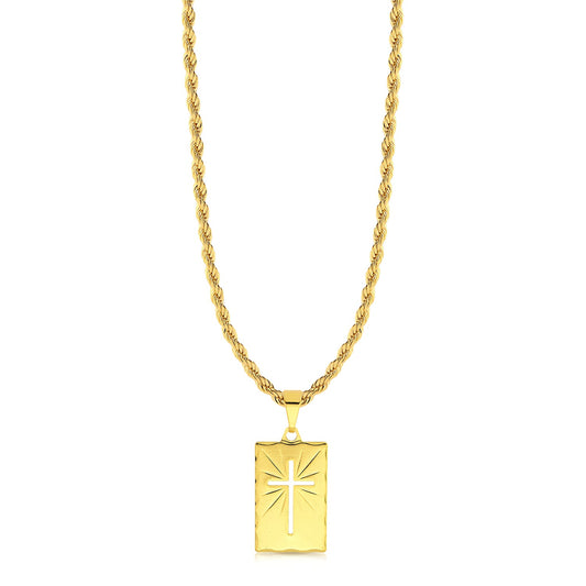 Colar Plaquinha Crucifixo Vazado - Corrente Baiana Banhado A Ouro 18k