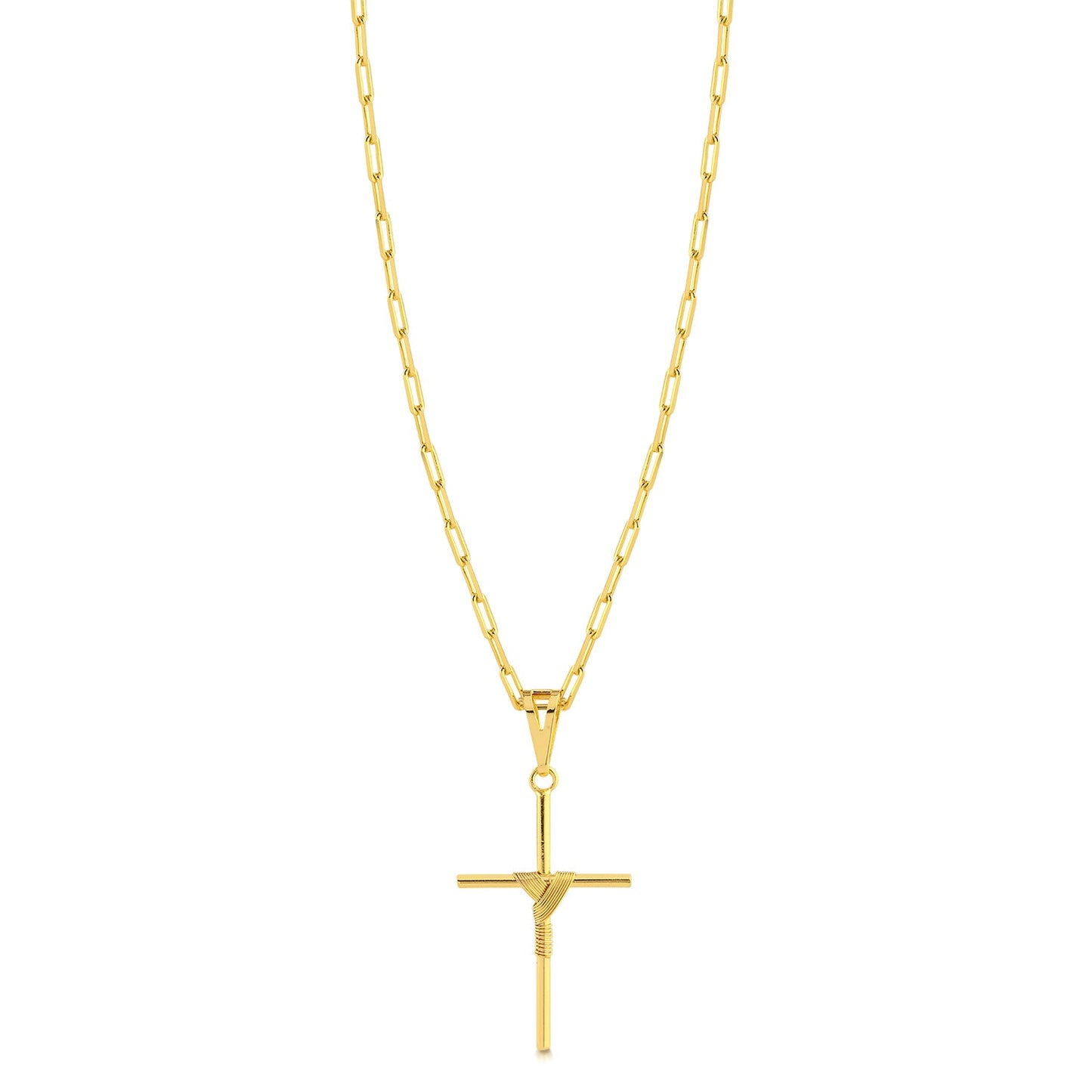 Colar Crucifixo Palito M - Corrente Cadeado Alongado Banhado A Ouro 18k