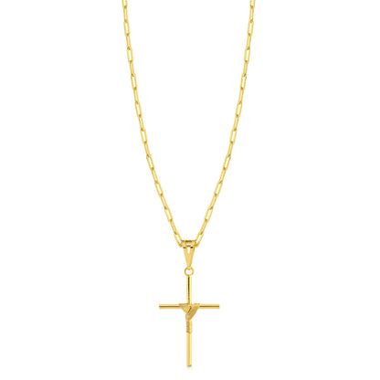 Colar Crucifixo Palito M - Corrente Cadeado Alongado Banhado A Ouro 18k