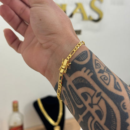 Pulseira 3 Por 1 Fígaro 4mm 6gr Fecho Duplo Banhado A Ouro 18k